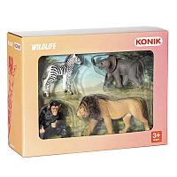 Набор фигурок Дикие животные: лев, шимпанзе, слоненок, зебра Konik AMW2126