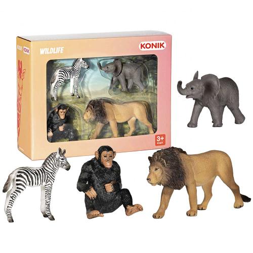 Набор фигурок Дикие животные: лев, шимпанзе, слоненок, зебра Konik AMW2126 фото 3