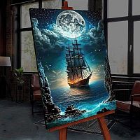 Картина по номерам со светящейся краской 40х50 Корабль в лунном свете FHR0576