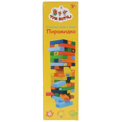 Настольная игра пирамидка деревянная башня Три Кота Играем Вместе 2007K698-R